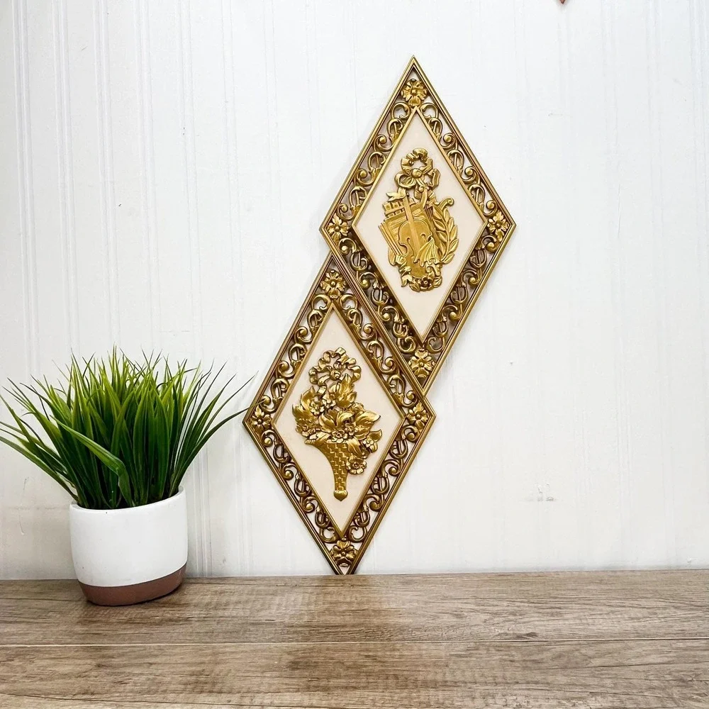 Faux Brass‎ Gold Wall Hanging Set of 2 - Burwood Interior Decor